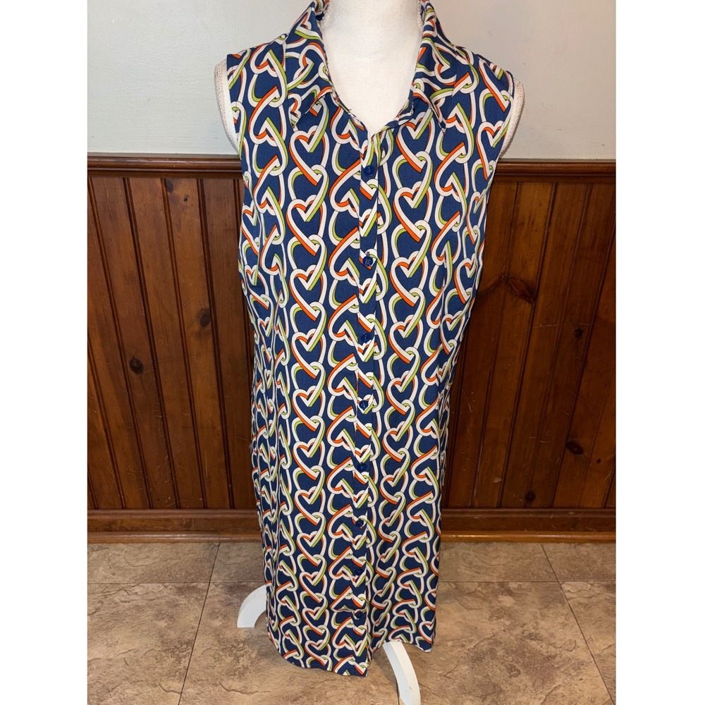 Cabi Womens Armour Hola Blue Interlocking Heart Shirt Dress Orangeβ Navy Medium